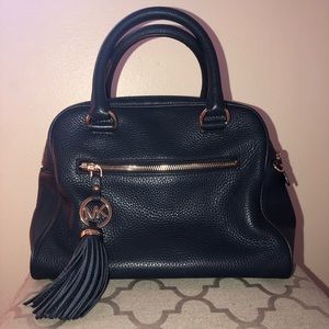 Navy Blue/Gold Michael Kors Leather Shoulder Bag